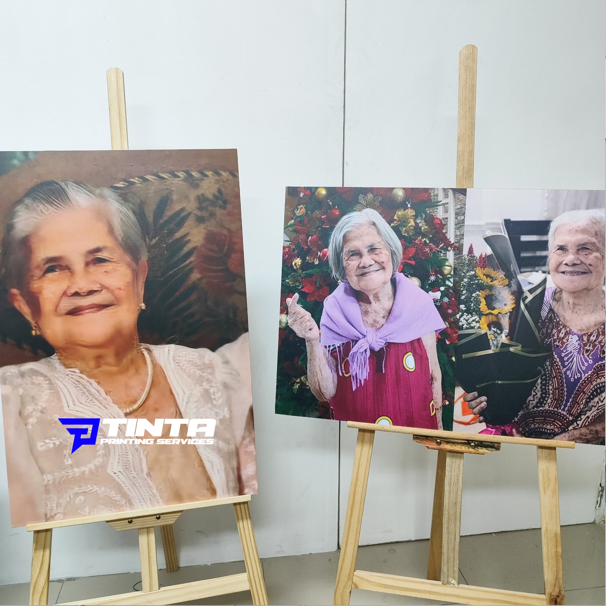 Canvas portrait prints on easels